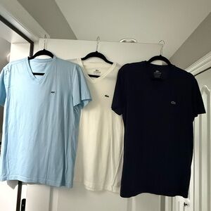 4 Lacoste Men's V-Neck T-Shirt - Blue, White, Black, Navy (sold together)